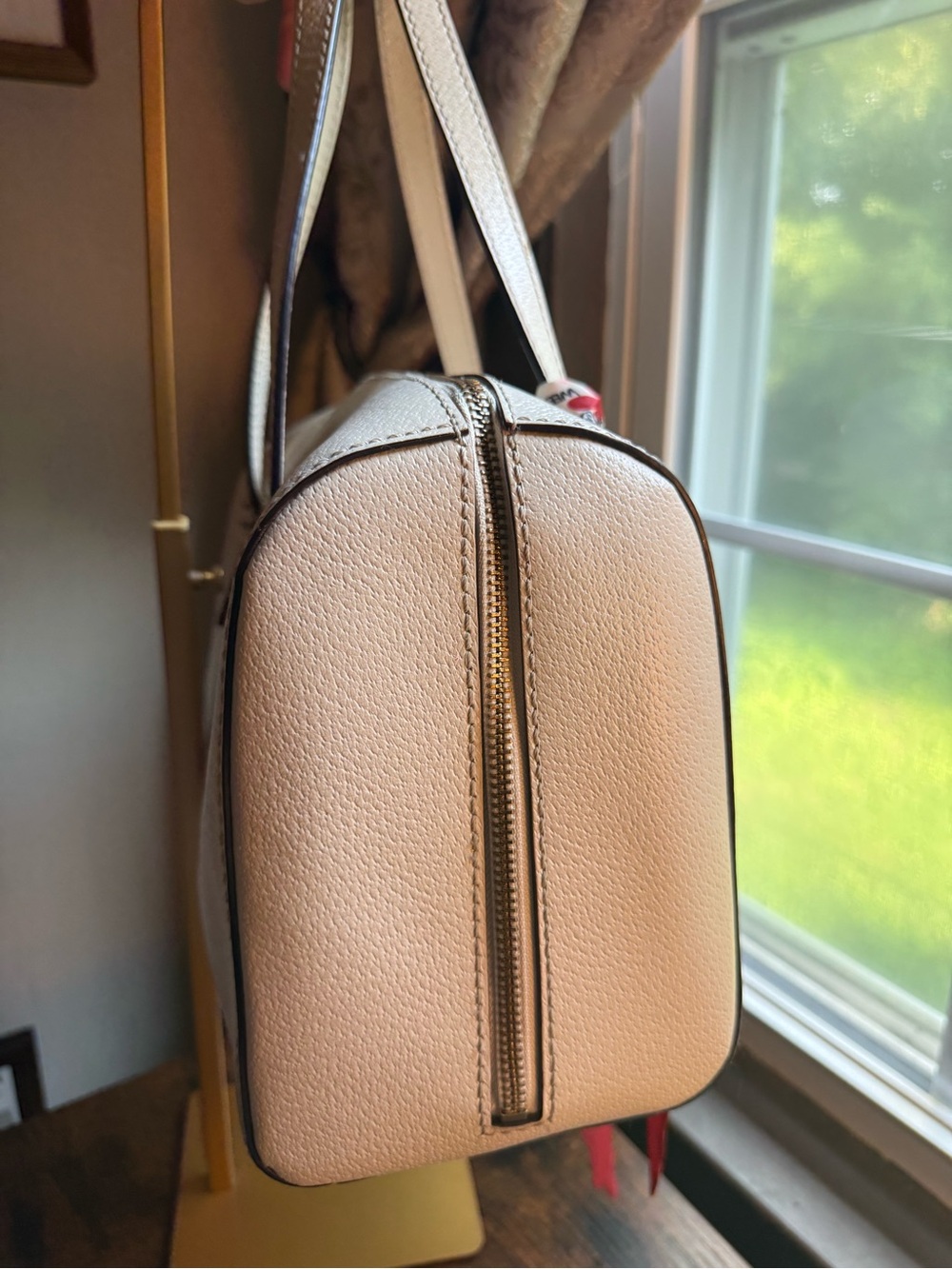 Kate Spade cream satchel with red and multicolor scarf tie. Very Good Condition - Picture 6 of 12